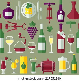 Seamless wine pattern.Flat design.