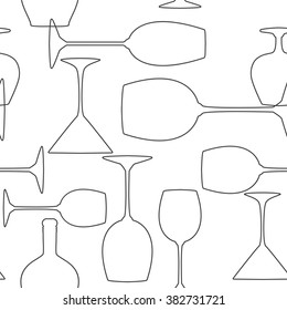 Seamless wineglass background in outline style. Easy to use for paper, fill sites, textile