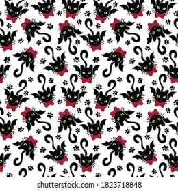 Seamless winged bat cats pattern