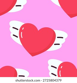 Patrón de corazón alado sin fisuras, lindo fondo de Vector de San Valentín de amor volador