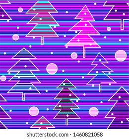 Seamless winter abstract pattern. New Year illustration with Christmas trees. Striped background.