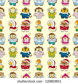 seamless winter animal pattern,cartoon vector illustration