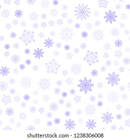 Seamless winter background with blue snowflakes on white background.