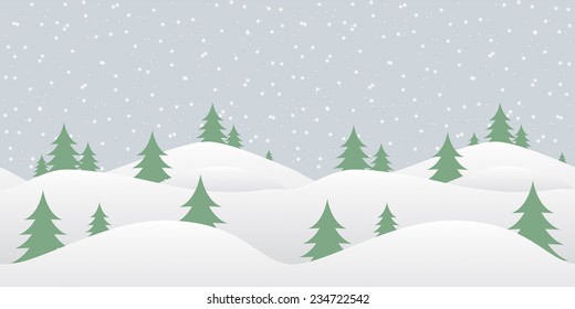 Seamless winter background with falling snow and fir-tree. Vector illustration