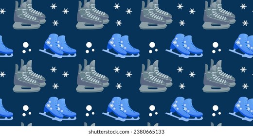 seamless winter background. Ice skates for hockey and figure skating. Winter sport. Vector euro, 2024, cup,  championship