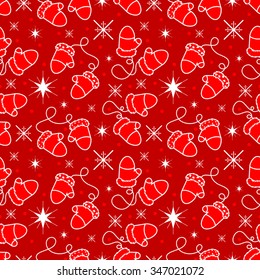 Seamless winter background with mittens and snowflakes