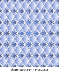 Seamless winter background - rhombus with snowflakes. Colour blue. Vector EPS10 3D illustrations.