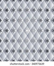 Seamless winter background - rhombus with snowflakes. Color white, gray. Vector EPS10 3D illustrations.