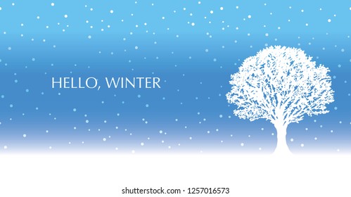 Seamless winter background with a snow-covered tree and text space, vector illustration. 