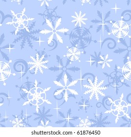 Seamless winter background with snowflake in blue colors