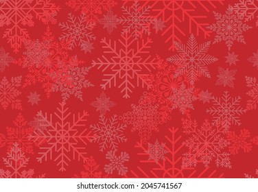 Seamless winter background with snowflakes on a red background.