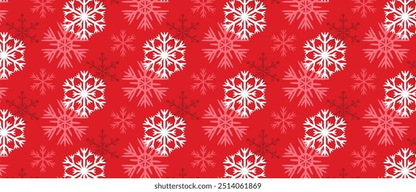 Seamless winter background with snowflakes. Snowflakes on a red background. Vector.