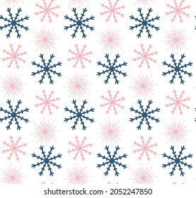 Seamless winter background with snowflakes repeating texture. Vector illustration