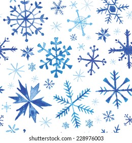 Seamless Winter Background - Snowflakes in Watercolor - in vector