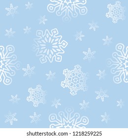 Seamless winter background with various  snowflakes. Vector graphic  pattern.