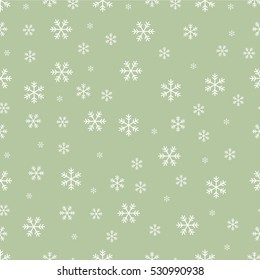 seamless winter background with white snowflakes on a green background. Template for gift packaging or decoration Christmas decoration. Vector illustration