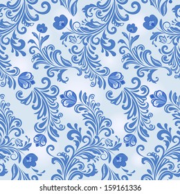 Seamless winter blue flower vector wallpaper pattern.