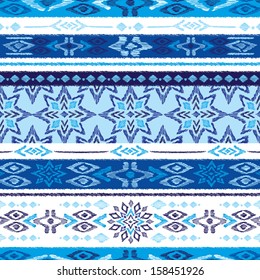 Seamless winter blue seasonal aztec vintage folklore background pattern in vector 