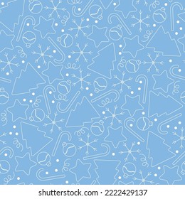 Seamless winter, blue and white background. Vector illustration for winter flyers, wrapping paper, gift bags, collages, banners, posters, etc.