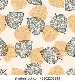 Seamless winter cherry pattern. Physalis vector illustration. Textile, fabric design