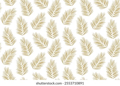 seamless winter, christmas pattern with golden pine fir twigs; great for wrapping paper, greeting cards, gift tags, wallpaper and textiles- vector illustration