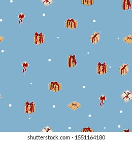 Seamless winter color pattern. Marry Christmas and Happy new year. Gifts.
