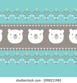 Seamless winter cute bear  background with white snowflakes and blue background. For the design of greeting cards, wallpaper, holiday wrapping paper, shop advertising, textile fabric