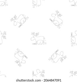 Seamless winter design. Decorative background with Christmas deer in mimalist style. 