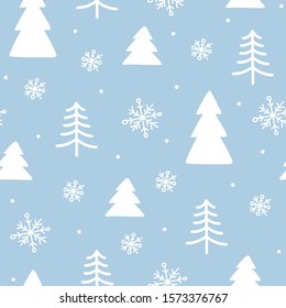 Seamless winter doodle background. New year and Christmas wrapping paper with symbols of winter holidays