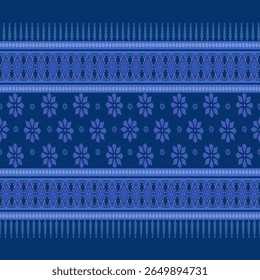 Padrão Floral Étnico de inverno Sem Costura, Design Têxtil Geométrico Nórdico Azul