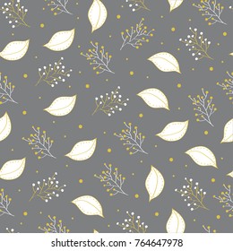 Seamless winter floral pattern. Vector Christmas background with hand-drawn flowers and leaves.