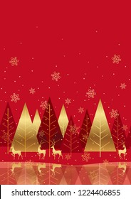 Seamless winter forest background with reindeers, vector illustration. Horizontally repeatable.