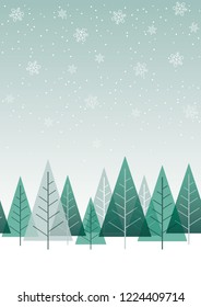 Seamless winter forest background, vector illustration. Horizontally repeatable.