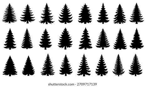 Ein nahtloses Winterwaldmuster mit grünen Kiefern und Tannen, Schnee und Weihnachtsdekoration, Vektorgrafik