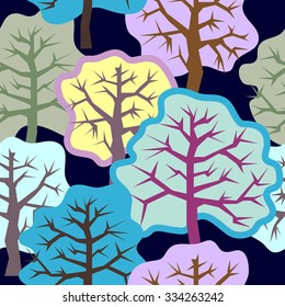 Seamless winter forest pattern. On dark blue. Backgrounds & textures shop.