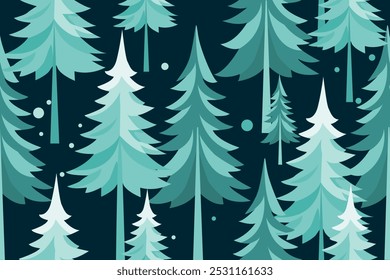 Seamless Winter Forest with Pine Trees and Snowflakes