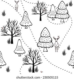 Seamless winter forest scenery, vector.