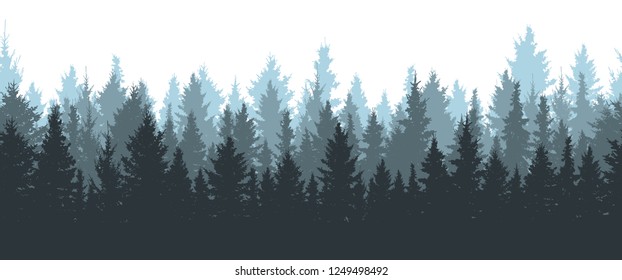 Seamless winter forest, silhouette of spruces. Vector illustration.