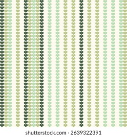 Seamless winter green Hearts vertical stripe texture background pattern for textiles, dress, wallpapers, backgrounds.