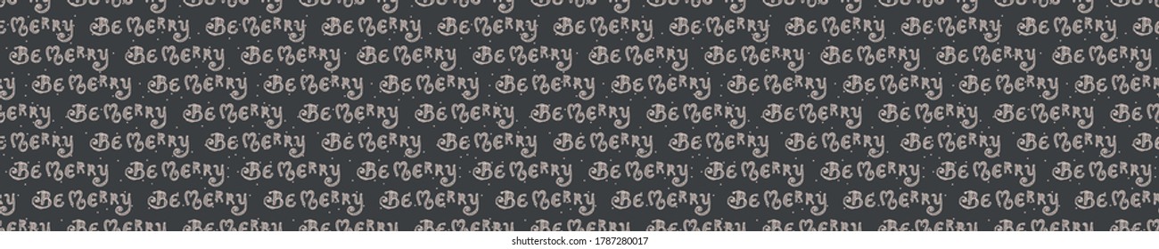
Seamless winter holiday be merry lettering banner background. Monochrome header pattern texture. Scandi festive christmas motif border. Stylish modern seasonal greeting ribbon trim