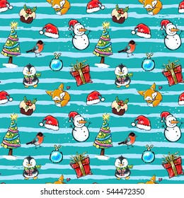 Seamless winter holiday pattern with Christmas elements