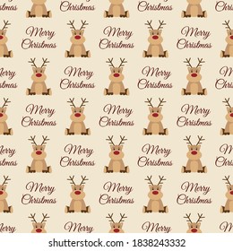 Seamless winter holiday pattern with funny cartoon deers on the editable background. Vector illustration. Design for fabric and decoration. eps 10