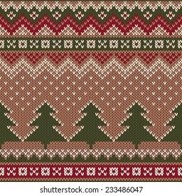 Seamless Winter Holiday Pattern on the wool knitted texture. Christmas and New Year Background