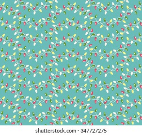 Seamless Winter Holidays Pattern with Christmas Lights Isolated on Blue Background