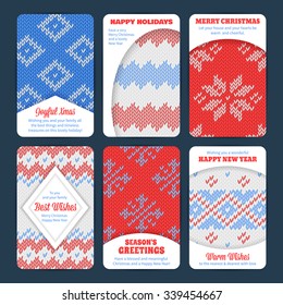 Seamless winter knitted abstract woolen pattern with traditional Christmas ornaments and decorations