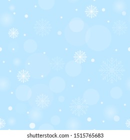 Seamless winter light blue background with snowflakes. New Year pattern