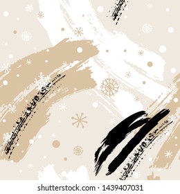 Seamless winter pattern with abstract elements, hand drawn snowflakes