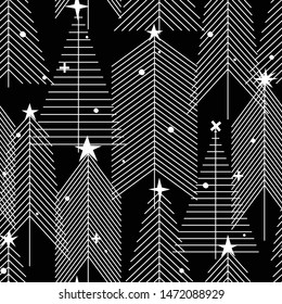 Seamless winter pattern with abstract geometric fir tree forest 