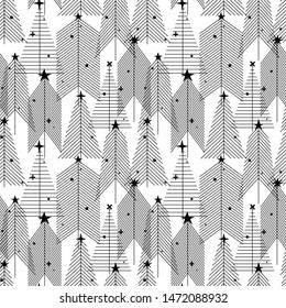 Seamless winter pattern with abstract geometric fir tree forest 
