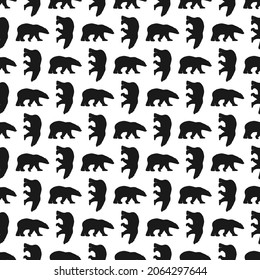 seamless winter pattern with black polar bears silhouettes. vector flat Christmas ornament on white background. winter wild nature texture.